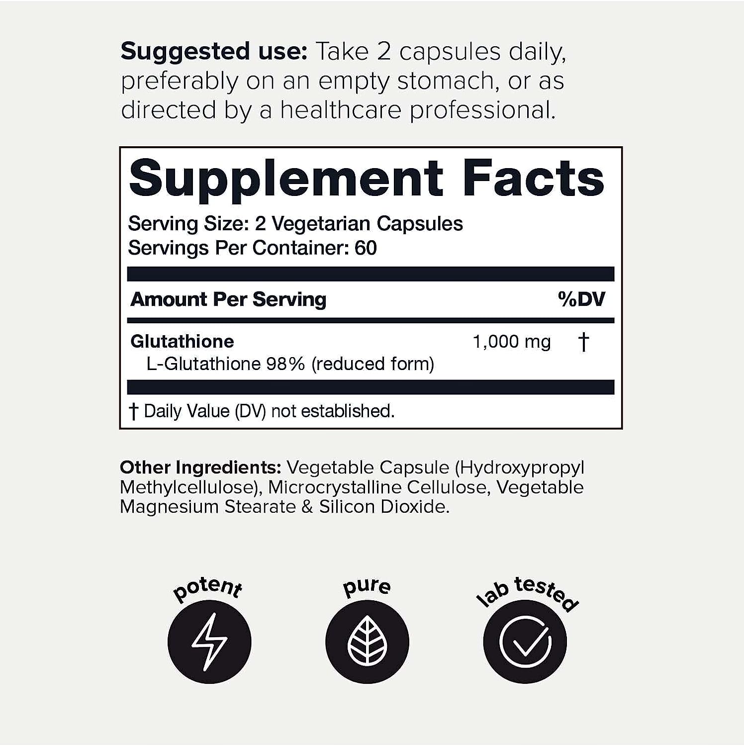 Toniiq Glutathione Ingredient Listing